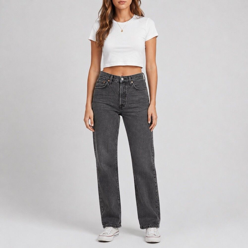 Levi’s Premium Ribcage 501 Straight Leg Big E Jeans Womens 32x32 Charcoal
